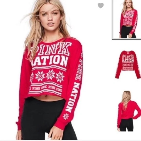 VS PINK Nation Cropped Top - Red - Picture 2 of 7